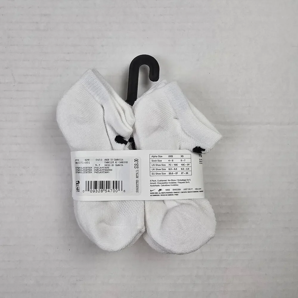 Nike Youth Mesh Cushioned No Show Socks Size XS/10C-3Y White 6 Pack
